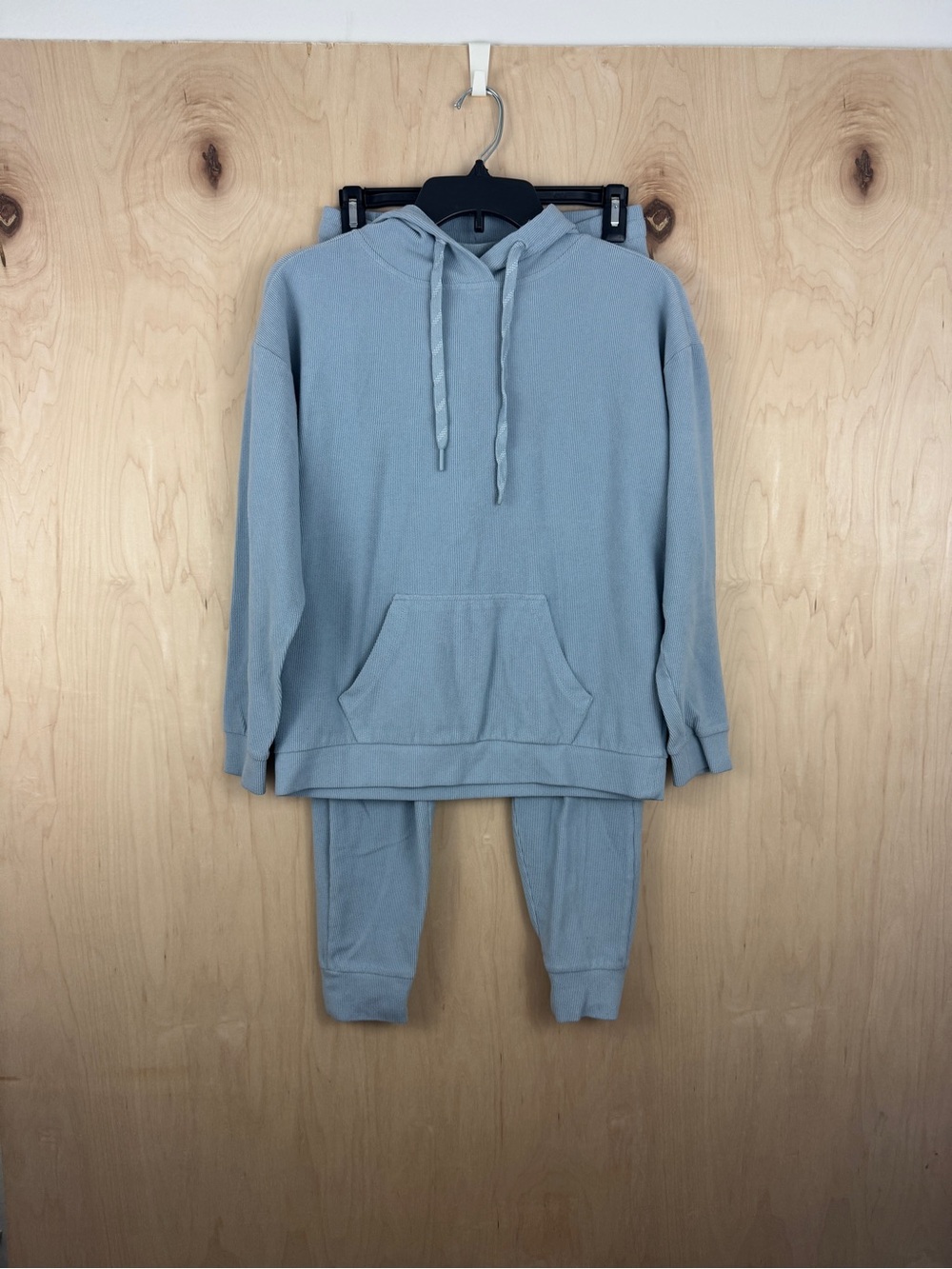 Marc New York Women’s Hoodie and Jogger Ribbed Lounge Set Light Blue Gray XS